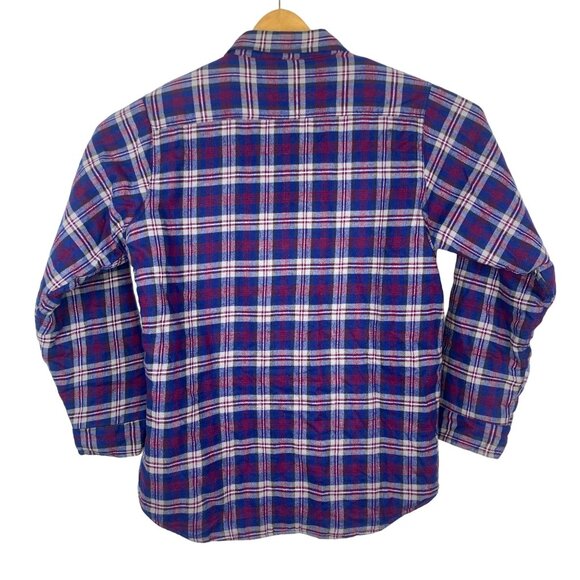 Vtg Woolrich Flannel Jacket Insulated Lined Button Up Large Lumberjack Blue Red - Picture 2 of 10